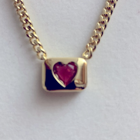 Pink/Blue Heart in Golden Rectangle Necklace - Picture 2 of 6